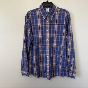 Brooks Brothers Regent Navy and Red Plaid Shirt Size Large - Non Iron